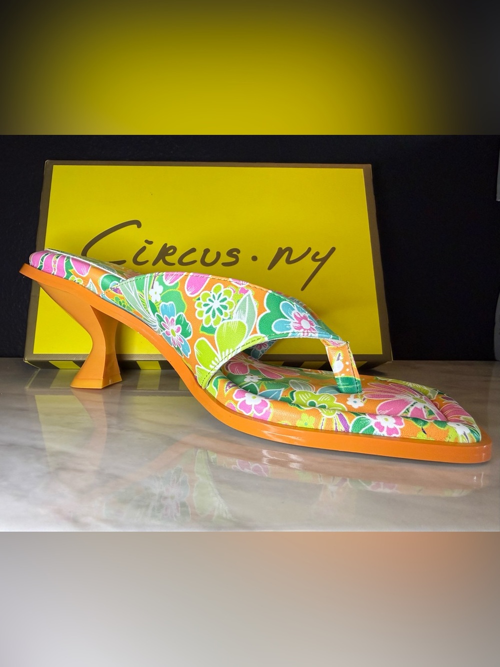 Circus by Sam Edelman Orange Floral Thong Sandals with Green and Pink Accents